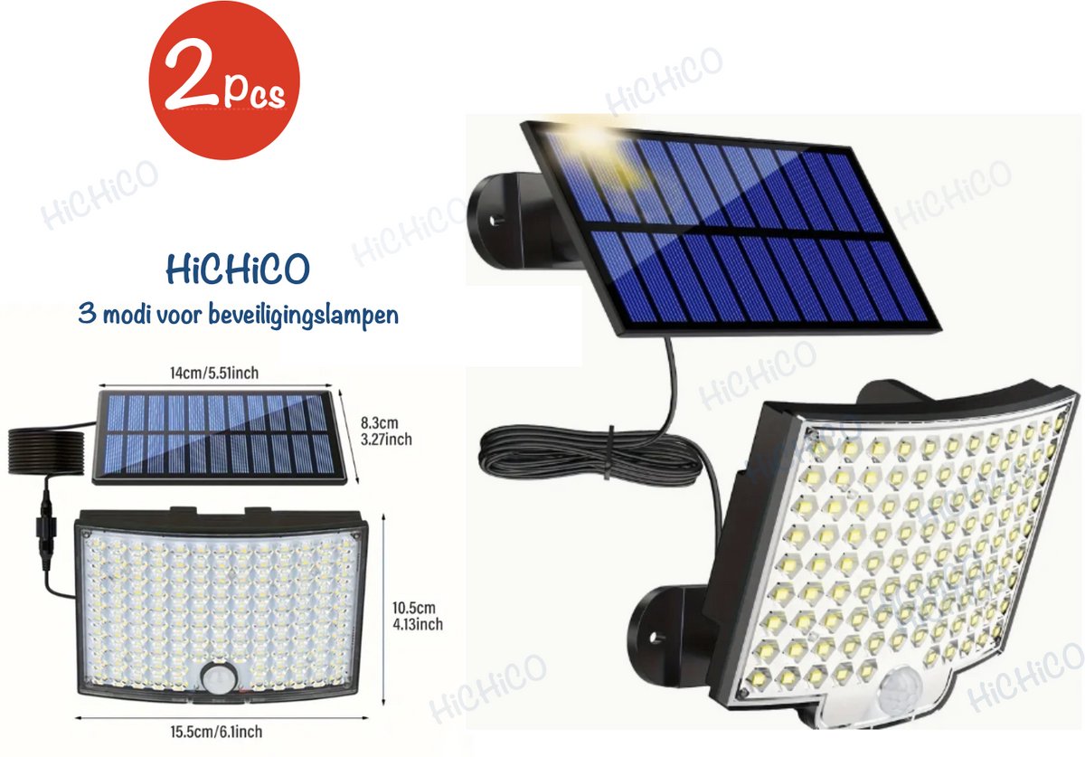 HiCHiCO® Tuin wandlampen - Solar Buitenlamp met Bewegingssensor - Zonnelampen - waterdichte schijnwerpers met afstandsbediening - wandverlichting, 3 modi voor beveiligingslampen - Solar Buitenbeveiligingslamp - Tuinverlichting - Wandlamp Buiten 2Pcs