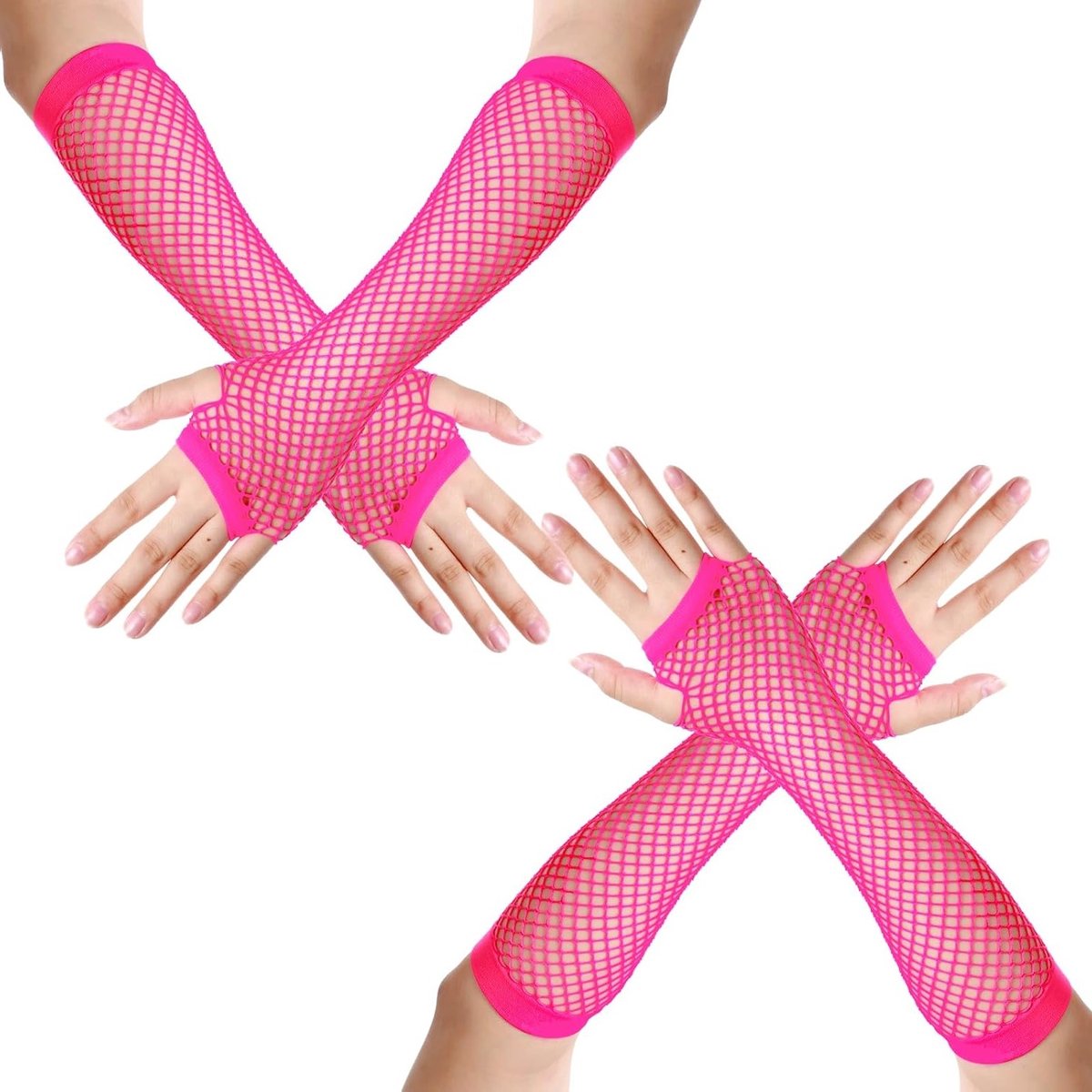 Net Handschoenen voor Kostuums, 80s Stijl Mesh Arm Warmers, Lange Neon Vingerloze Gloves voor Feestjes en Themadagen, Elastische Handschoenen voor Vrouwen
