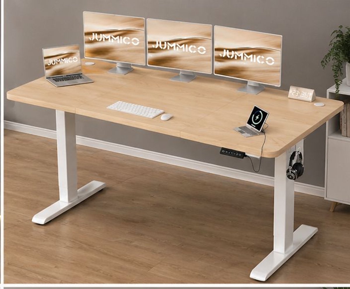 Elektrisch Bureau Hoogte Verstelbaar 160x70 cm met USB en Memory Functie – Zit Sta Bureau Verstelbaar 73–118 cm, Stabiel Frame, Stil Motor – Wit – Vermissen