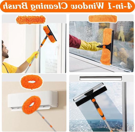 Telescopische Raamreiniger 4 Meter, 2-in-1 Microvezel Borstel en Rubber Trekkertje, Ideaal voor Hoge Ramen, Muren en Auto's — afbeelding 3