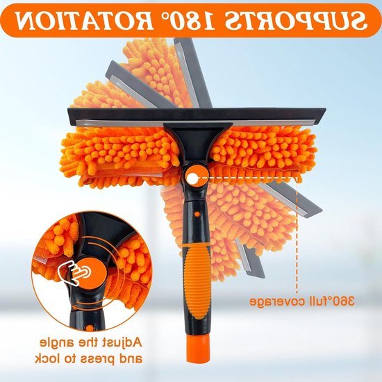 Telescopische Raamreiniger 4 Meter, 2-in-1 Microvezel Borstel en Rubber Trekkertje, Ideaal voor Hoge Ramen, Muren en Auto's — afbeelding 2