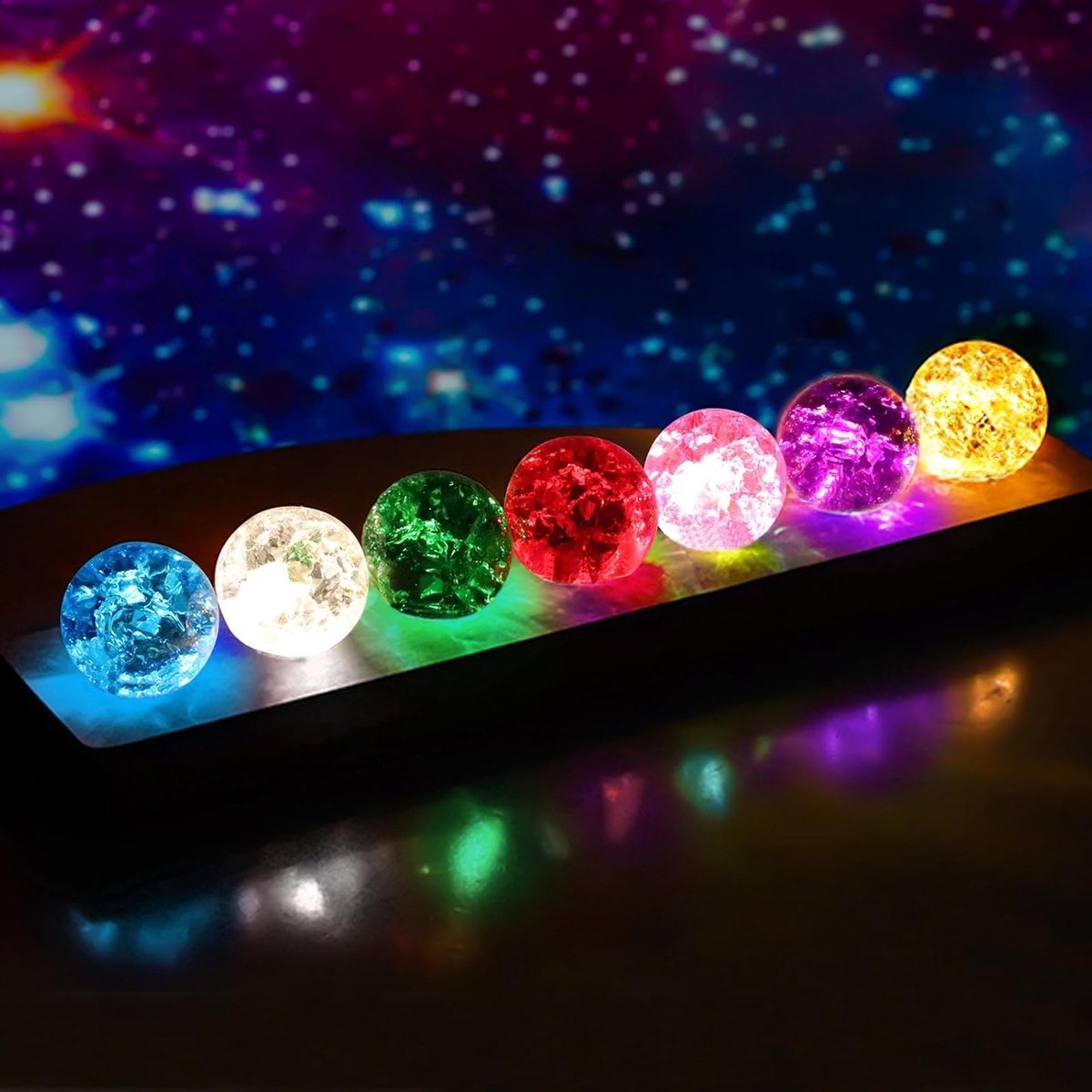 Kleurrijke LED Kristallen Ballen met Houten Pedestal voor Meditatie en Decoratie, 40mm, Ideaal als Nachtlampje en Healing Ball voor de Woonkamer