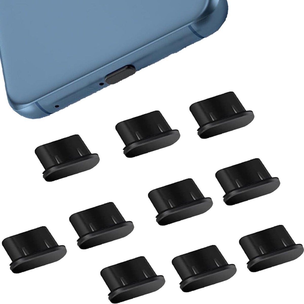 Set van 10 zwarte stofdichte stekkers voor USB 3.1 Type-C, geschikt voor smartphones en tablets van verschillende merken, beschermt tegen stof en vuil