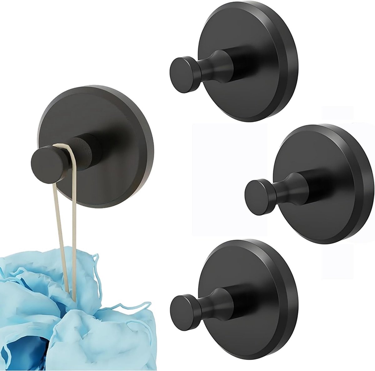 Suction Cup Haakjes Set van 4, Zwarte Zuignappen voor Handdoeken, Geen Boren Nodig, Herbruikbaar, Ideaal voor Keuken, Badkamer en Glas, Max. 5 kg Draagvermogen