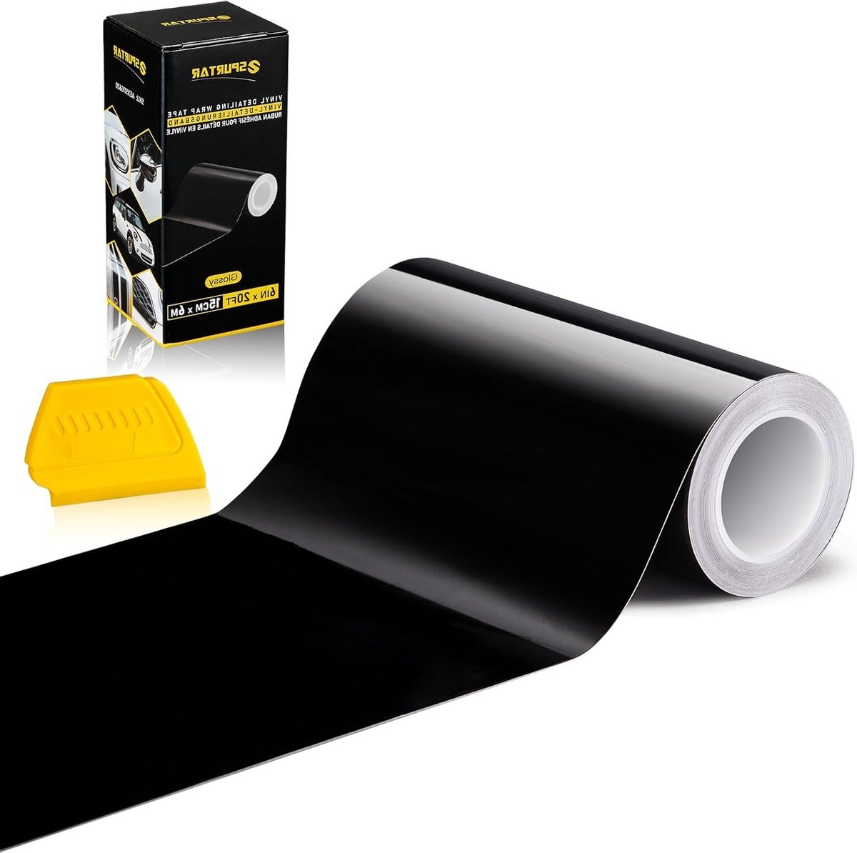 Glanzend zwart vinyl wrap 15 cm x 20 ft zelfklevende auto tape voor chroom verwijderen en exterieur decoratie, ideaal voor voertuig detailing en deur rand bescherming