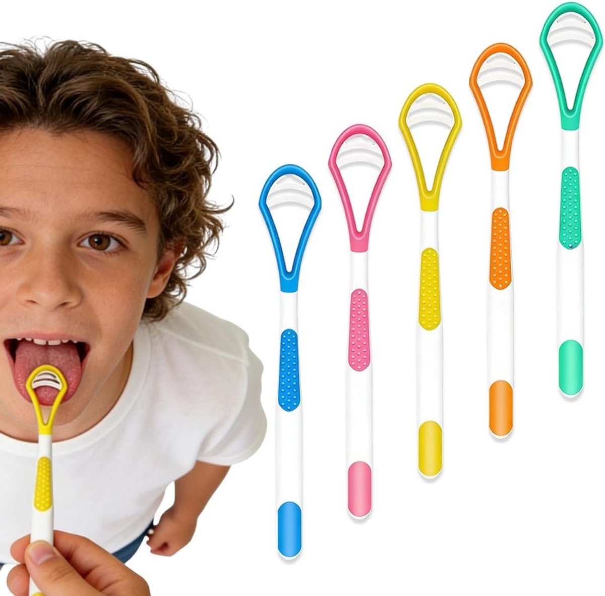 5-delige tongreinigerset voor het hele gezin, mondreiniger voor frisse adem, verwijdert bacteriën, plaque en verbetert mondhygiëne