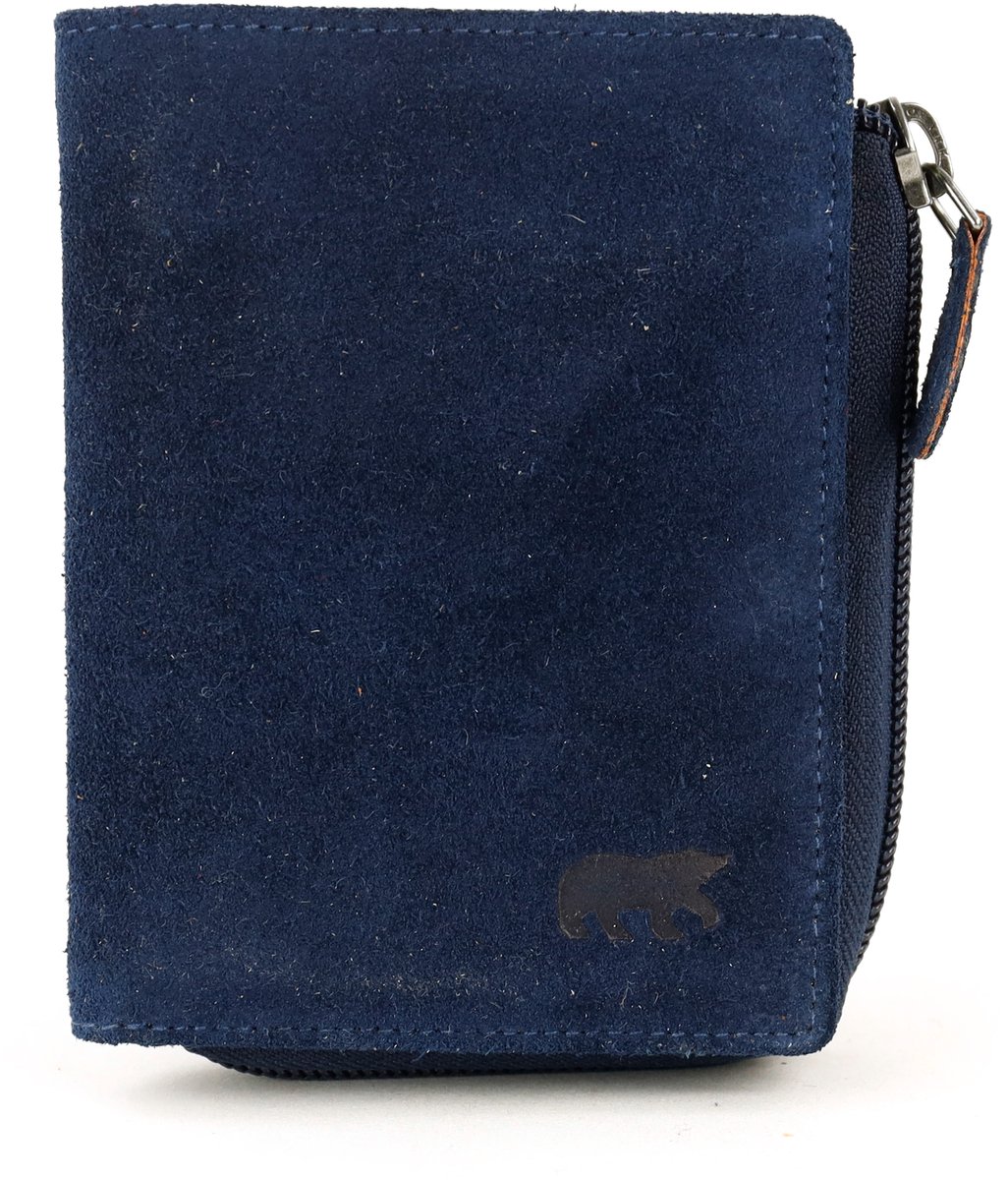 Bear Design Gungun Suede Leren Ritsportemonnee - Blauw