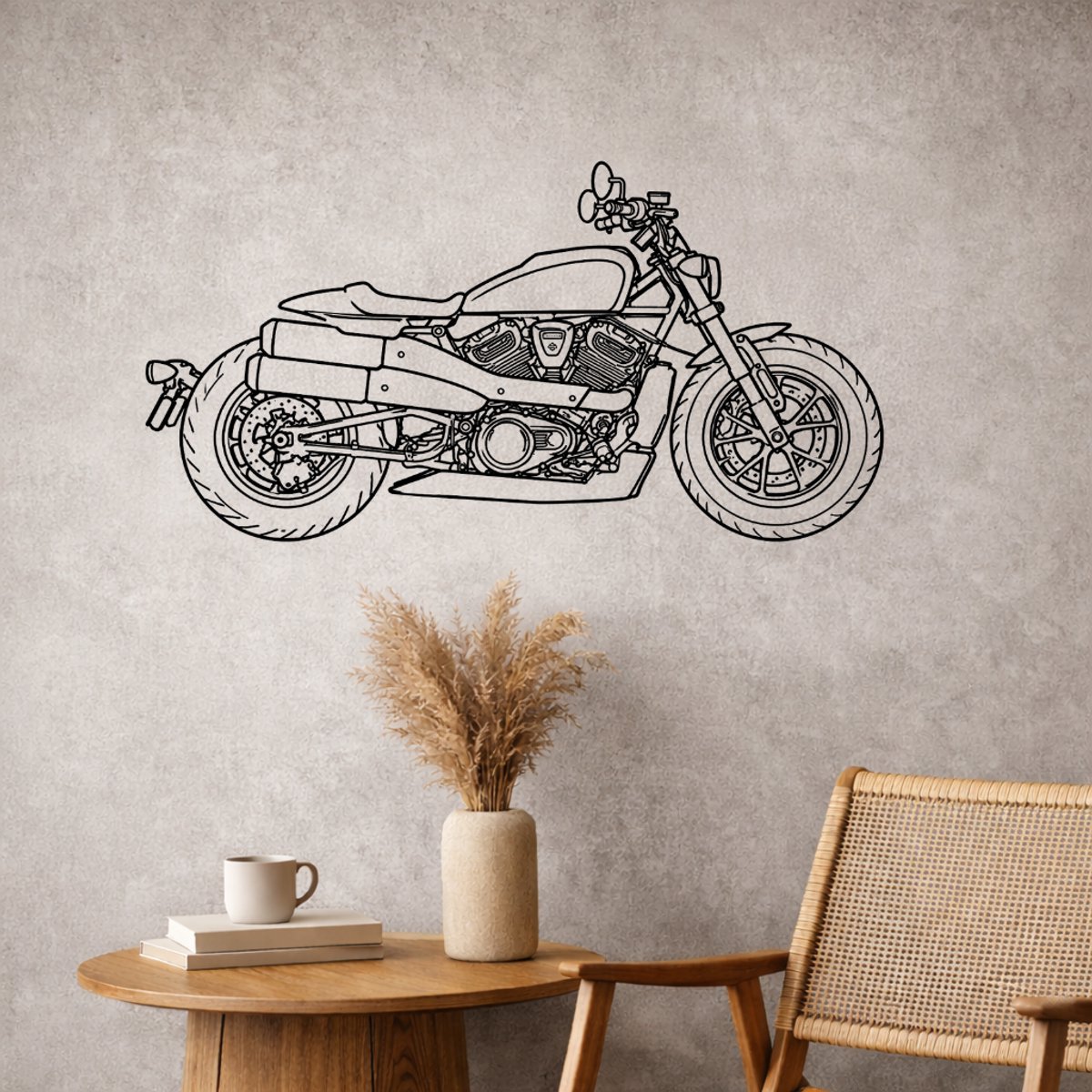 Houten Wanddecoratie Motor Sportster – Industrieel Design – Wandpaneel Hout – Motor Decoratie Woonkamer / Mancave – 55 cm Breed