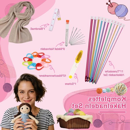Tunisian Haaknaalden Set van 11 Stuks van Aluminium, 2-8 mm, Ideaal voor Tapijten, Dekens en Beginners, 27 cm Lang met Accessoires — afbeelding 2