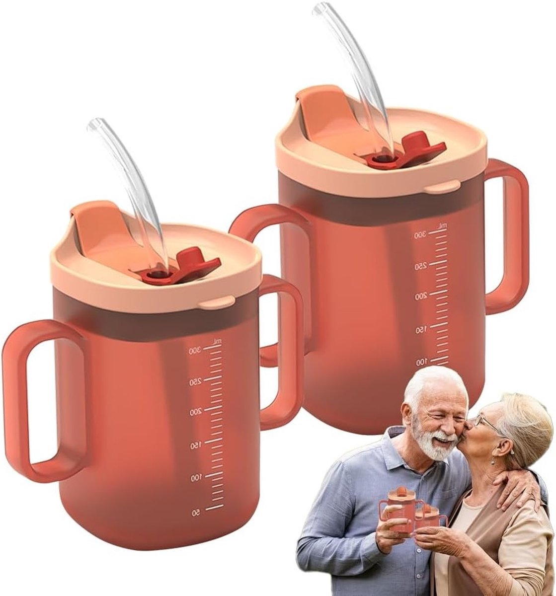 Lekvrije Bekers voor Ouderen, 300 ml, Set van 2, Ideaal voor Thuisgebruik en Reizen