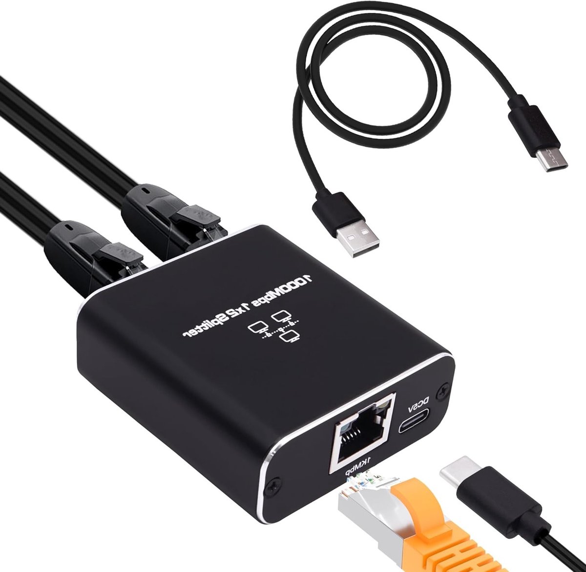 Gigabit Ethernet Splitter 1 naar 2 Poorts Netwerkverdeler voor Gelijktijdig Internet