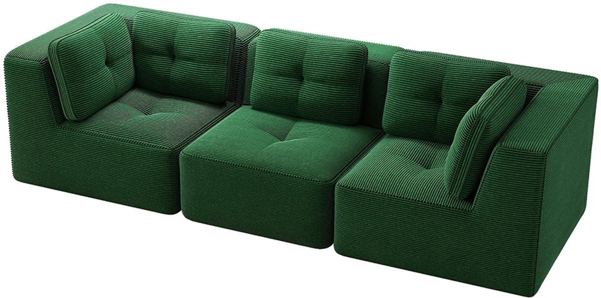 Komhtom Modulaire hoekbank zonder frame, Modulaire hoekbank, Comfortabele touwbank, 3-zitsbank met diepe zitting voor de woonkamer, geen montage nodig, Groen