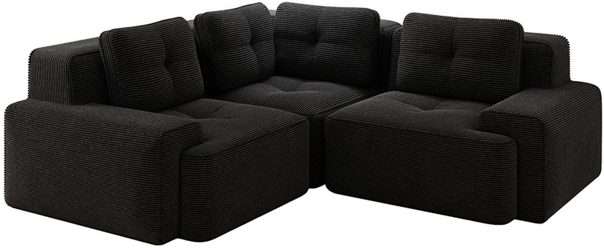 Komhtom Frame-loze bank voor de woonkamer, Kantoorbank, Modulaire combibank, Comfortabele, diepgezette bank met vulling van corduroy, Geen montage nodig, Antislipontwerp, Zwart