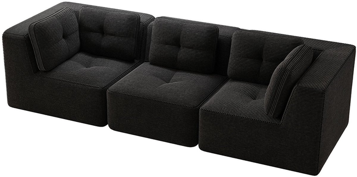 Komhtom Modulaire frameloze bank, Modulaire hoekbank, Comfortabele bank van Cord, 3-zitsbank met diepe zitting voor de woonkamer, geen montage nodig, Zwart
