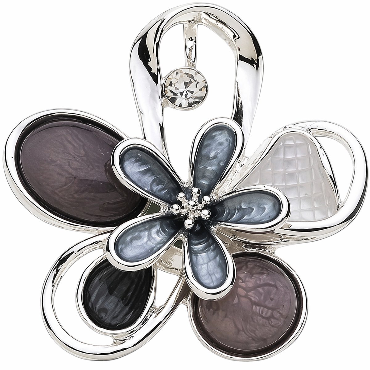 Fashionclip®- Magneet - Broches - Magneetsluiting - Magneetbroche - Grijstinten- Bloem