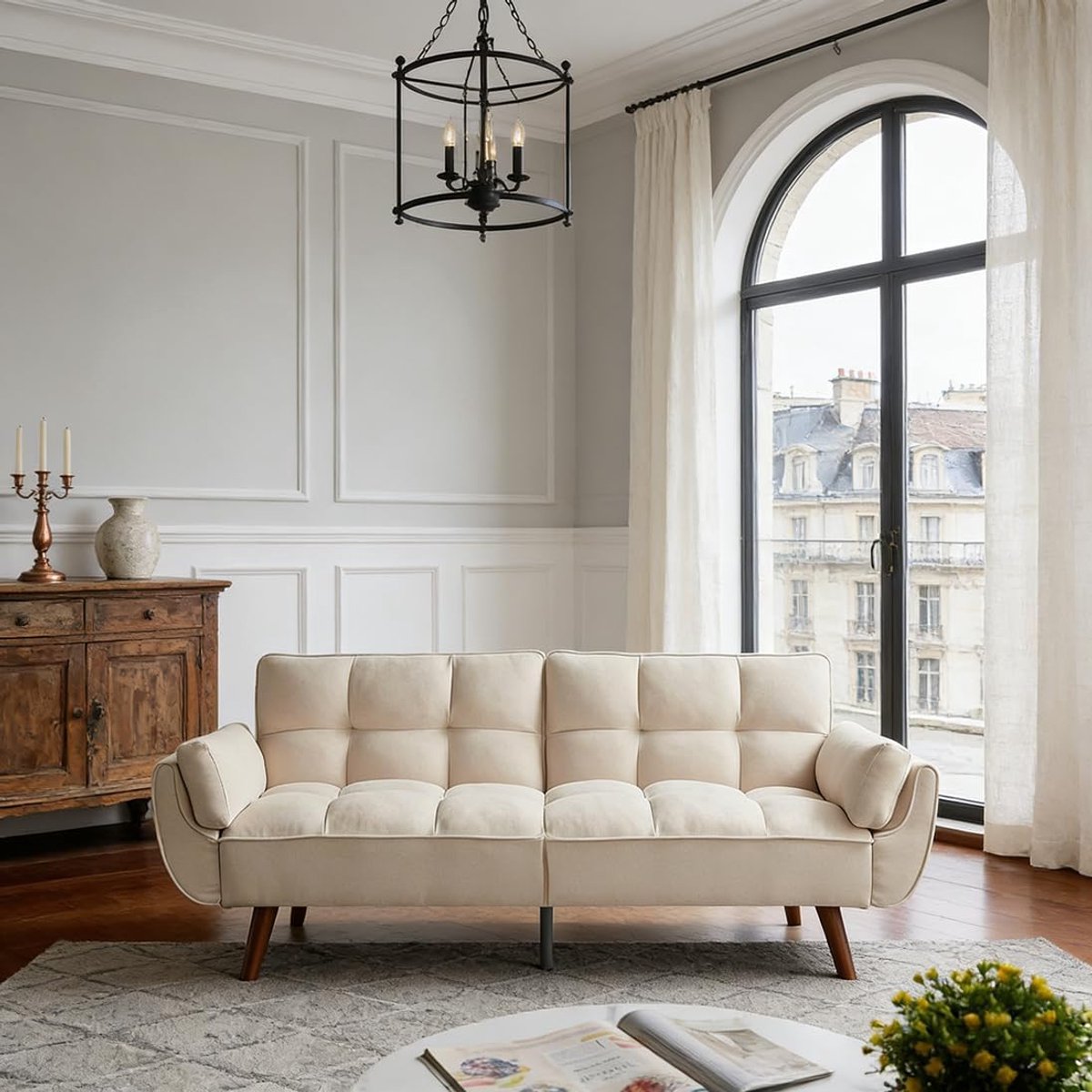 Slaapbank 195x79x83 cm - 3-in-1 Futon Sofa Bed met Verstelbare Rugleuningen - Linnen 2-Zits Bank Uitklapbaar Logeerbed - Groen - Vermissen