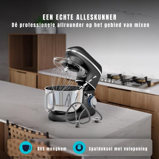 RUX® Mixer met Mengkom - Keukenmachine - Keukenrobot - Inclusief Accessoires - Antraciet - 38cm x 24cm x 32cm van Merkloos — afbeelding 2