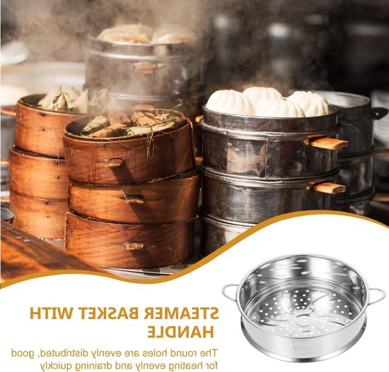 Stainless Steel Stoompan met Dubbele Handvatten en Stapelbare Insert voor Groenten, Dumplings en Gerechten in Keuken en Restaurant van Merkloos — afbeelding 3