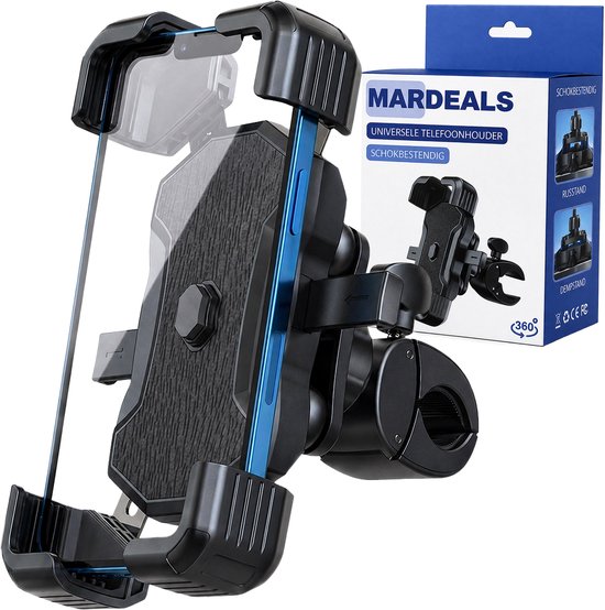 Mardeals Telefoonhouder Fiets - Motor, Scooter, Fatbike - Universeel - Anti Shock - Quick Release - Gsm Houder Fiets - Fietshouder - Fiets Telefoonhouder - Smartphone Houder Fiets