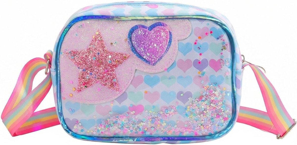 Schattige meisjeshandtas met regenboogvlinder en sequins, verstelbare schouderband, perfect als verjaardagsgeschenk voor meisjes van 3-10 jaar