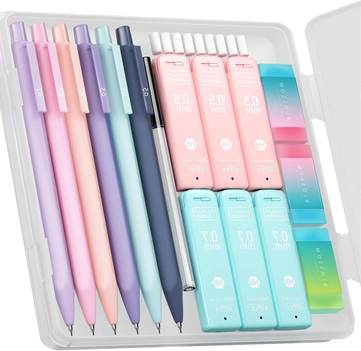 Schattige Mechanische Potlood Set met 6 Stuks, 360 HB Vullingen, 12 Gum en Aesthetic Kantoorbenodigdheden voor Schoolgebruik