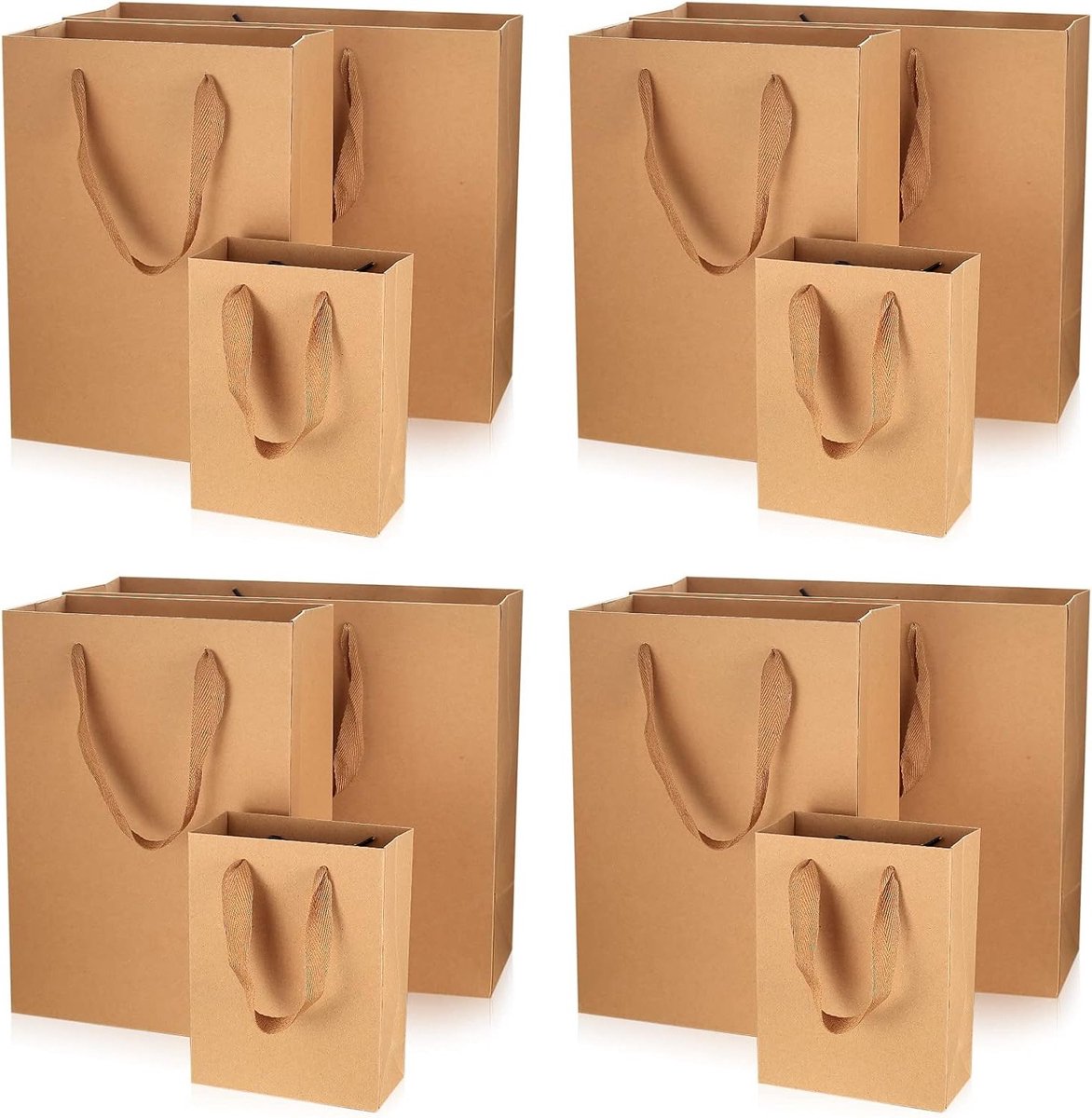 Kraft Papieren Tassen Set van 12 Stuks, Bruine Cadeautassen met Handvatten voor Feestjes, Verjaardagen en Winkelen, Geschikt voor Cadeaus en Retail