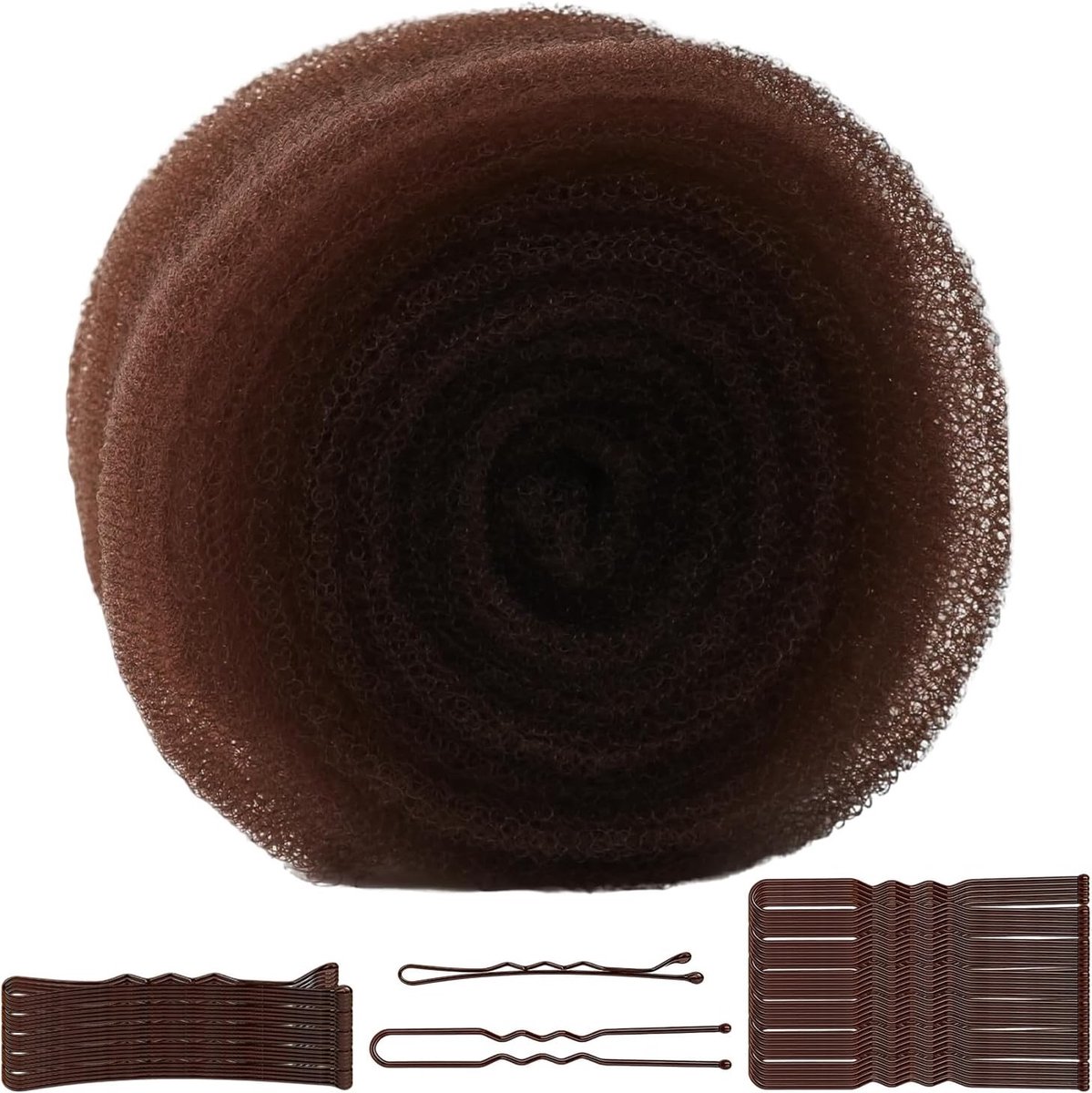 Kussen voor kapsels, 178cm haarschuim met haarpinnen, volumizer voor dameskapsels, haarstyling tool, donkerbruin