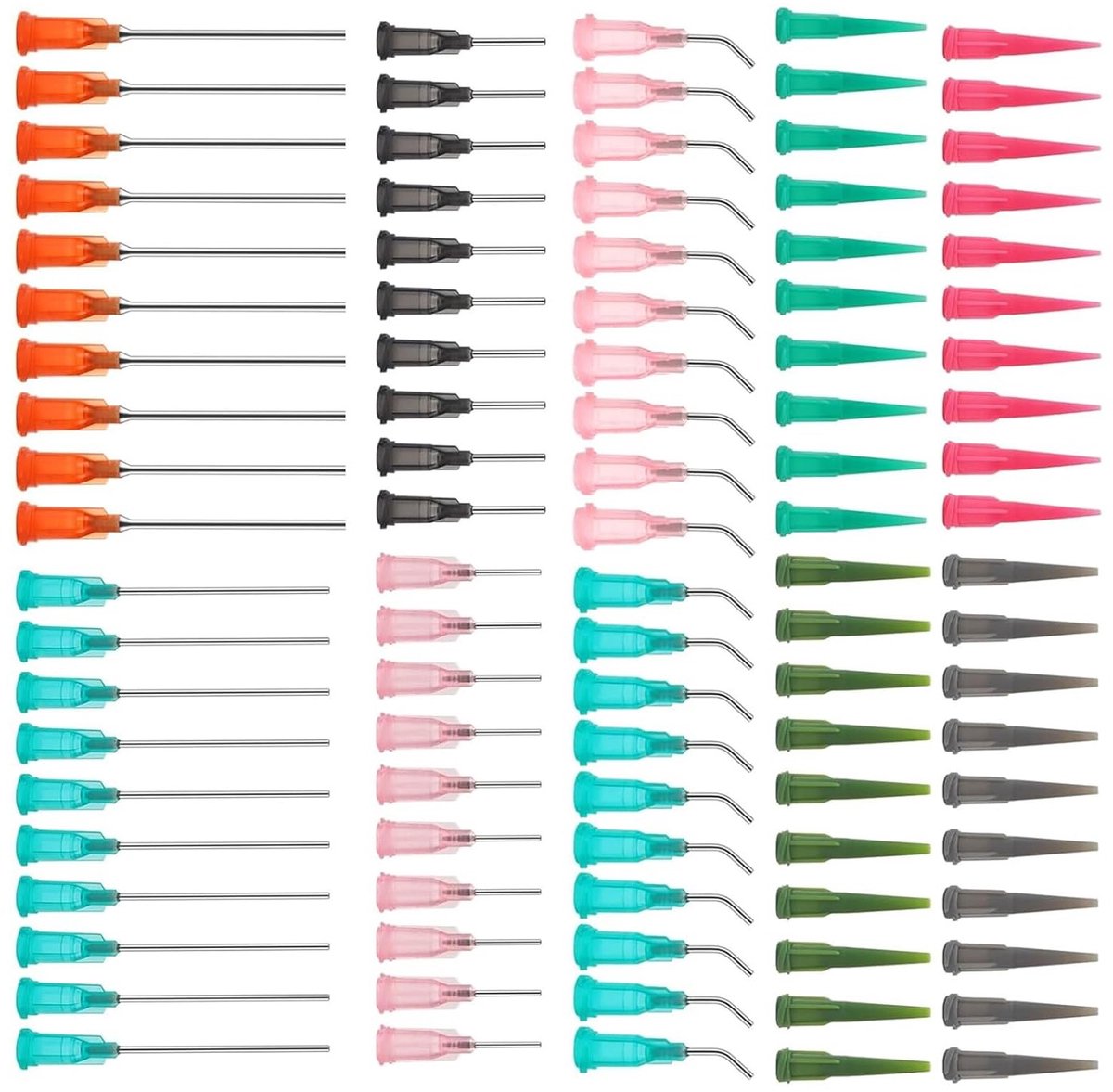 110 stuks stompe doseernaalden met luer lock, diverse diktes en maten, ideaal voor het bijvullen van e-liquids, inkt en lijmen, roestvrij staal en kunststofkwaliteit