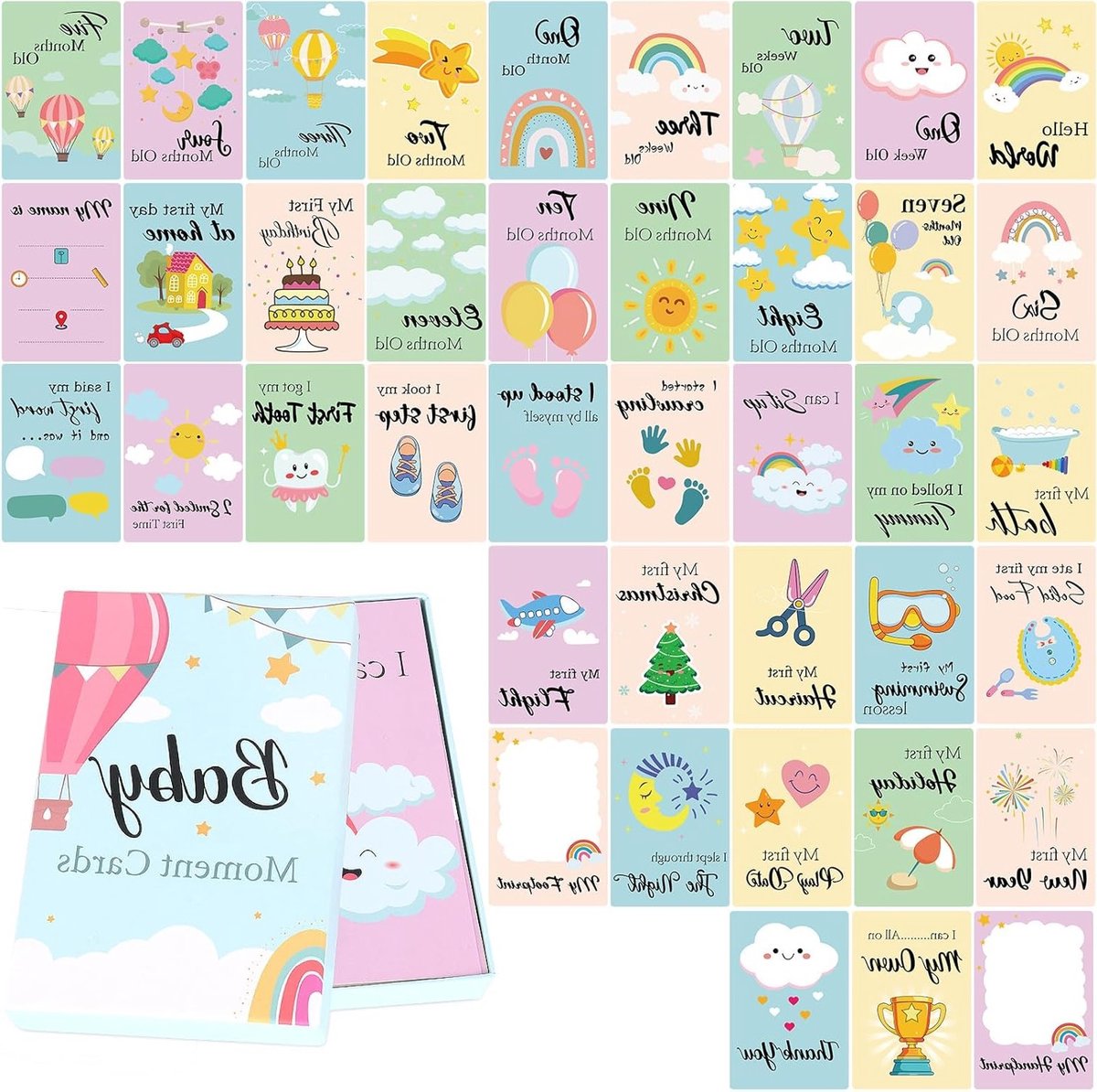 40 Stuks Baby Maand Milestone Cards in Cadeau Doos - Perfect voor Baby Shower, Nieuwe Ouders en Kraamcadeaus voor Jongens en Meisjes