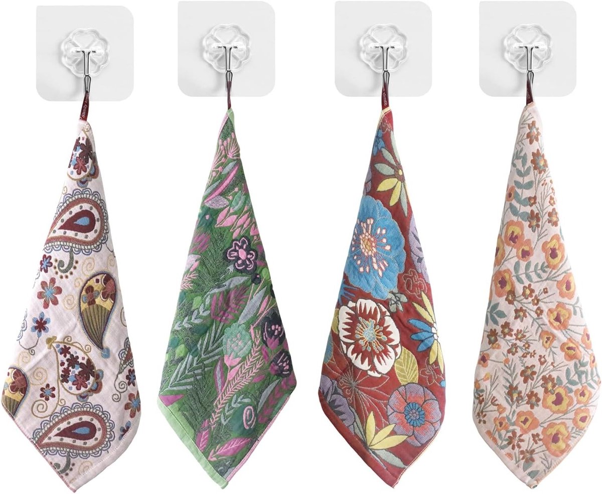 Set van 4 Dubbelzijdige Katoenen Decoratieve Keukenhanddoeken met Hangring 38 x 40 cm, Absorberend en Stijlvol voor Boho Keuken Decoratie