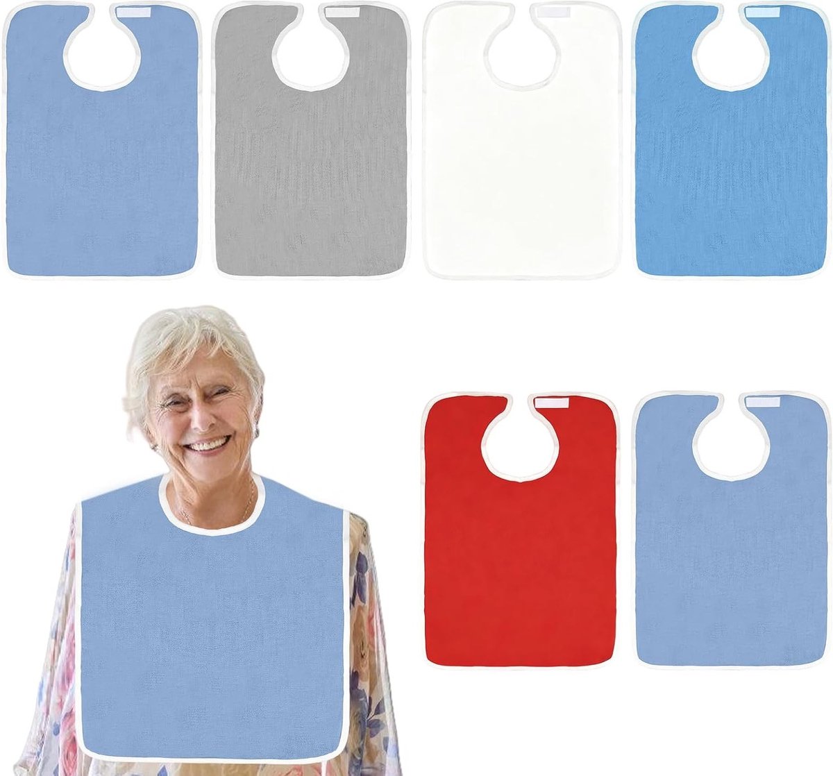 Zes herbruikbare waterdichte slabbetjes voor volwassenen, 75 x 45 cm, uniseks, wasbaar en kleurvariaties voor optimale kledingbescherming