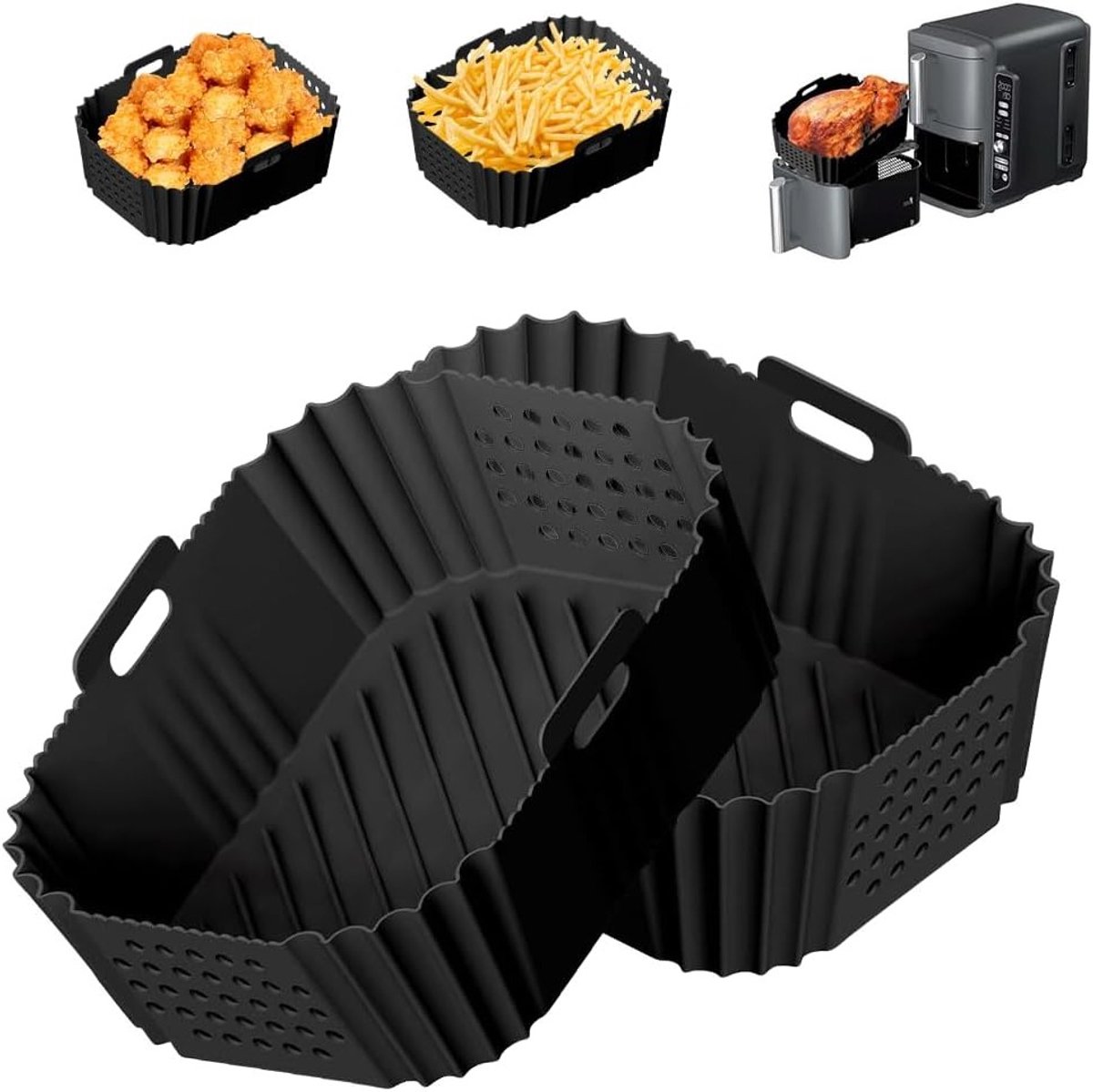 Set van 2 Herbruikbare Siliconen Air Fryer Liners, Ideaal voor Frituren, Bakken en Koken in de Airfryer