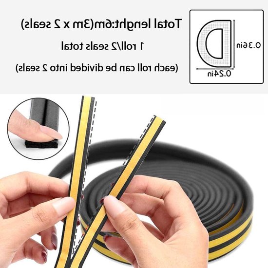 Dichtingsband voor Deuren en Ramen - Geluidsisolatie, Anti-Collisie Rubber Foam Strip, 6 meter Lang en Zwart van Merkloos — afbeelding 2