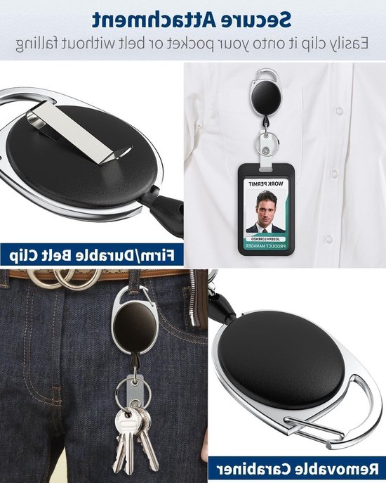 Set van 2 Zwarte Verticale Badgehouders met Retractable Reel voor ID, School en Kantoorgebruik — afbeelding 4