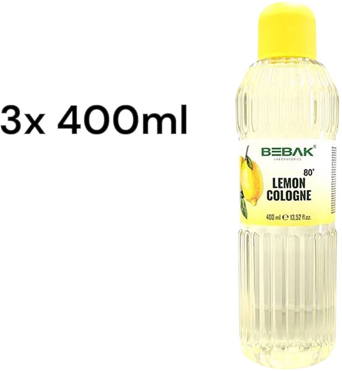 Bebak Limon Kolonyası 80° – 3x400 ml PET Voordeelverpakking | Citroen Eau de Cologne | Handhygiëne & Verfrissende Geur | Turkse Klassieke Cologne