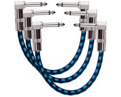 Noiseless 6.35mm Gitaar Patchkabel - 15cm Effectpedalen Kabel met Rechte Hoek, Ideaal voor Gitaar en Bas (Set van 3)