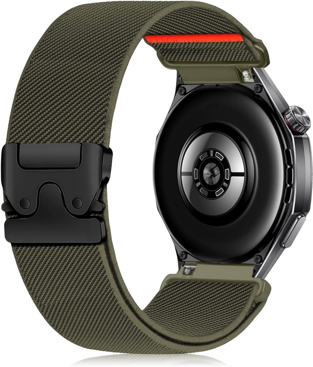 Nylon Sportarmband voor Smartwatches 46mm, Elastische Parachute Sluiting, Gevlochten Armband in Legergroen voor Activiteiten en Fitness