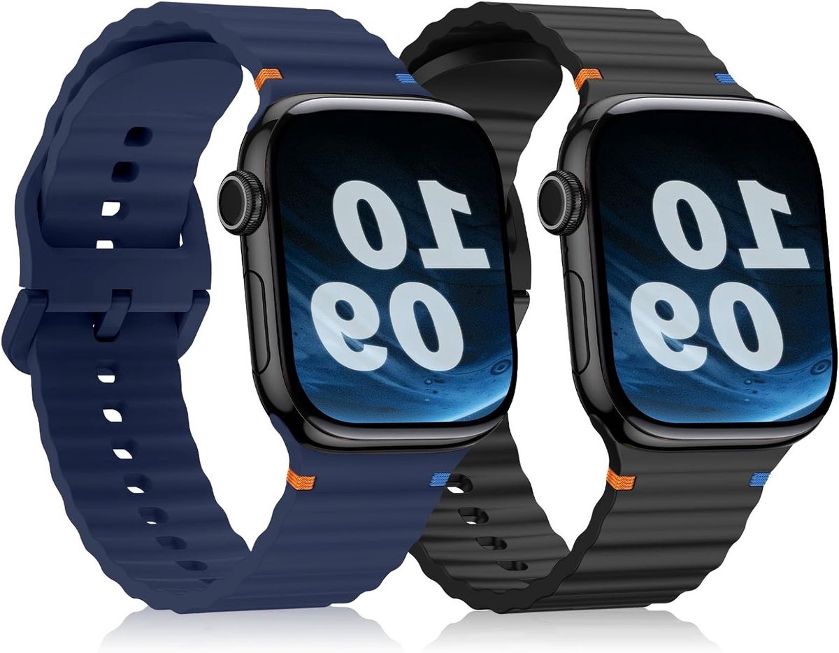 Siliconen horlogeband voor Apple Watch 46 mm 45 mm 44 mm 42 mm 49 mm - 2 stuks, geschikt voor Ultra, SE en Series 1-10, zwart en duurzaam ontwerp