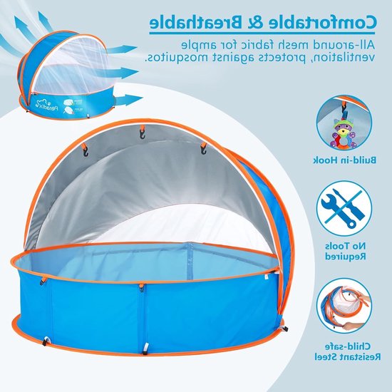 4-in-1 Baby Strandtent met UV Zonnescherm en Muggennet, Draagbare Pop-up Ballenbak voor Kinderen en Huisdieren, Ideaal voor Buiten Spelen en Zomerplezier van Merkloos — afbeelding 3