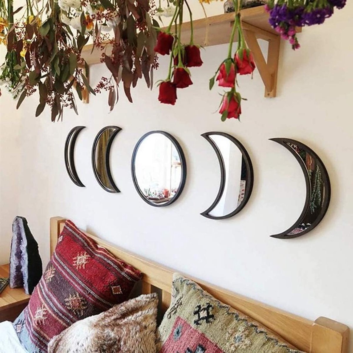 Allecto - Maanfase Spiegel Set - Decoratieve Wandspiegels - 5 Stuks - Zwart - Acryl Muur D