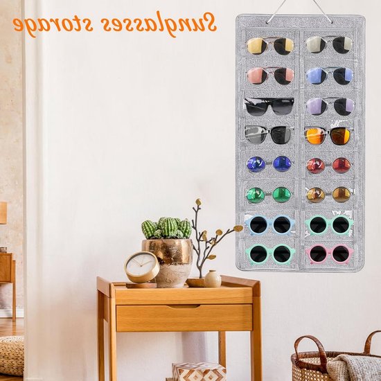 Hanging Zonnebril Organizer met 16 Compartimenten, Wandhouder van Vilt voor Zonnebrillen en Brillen, Ruimtebesparende Oplossing voor je Accessoires van Merkloos — afbeelding 3