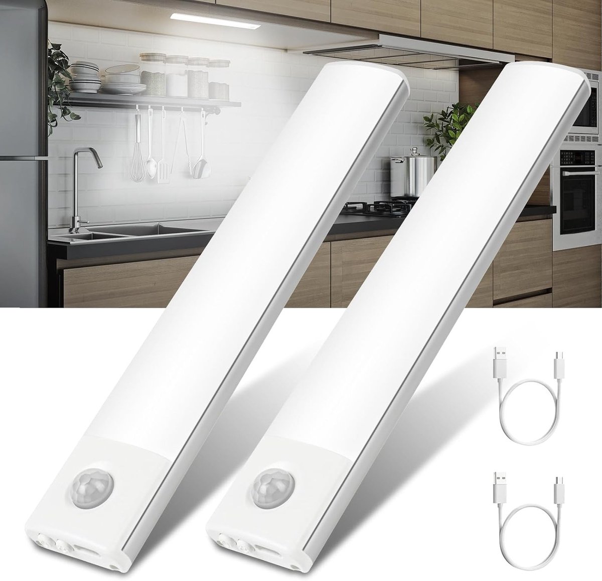 Bewegingssensor Lampen Set van 2, Dimbare Keukenverlichting voor Onderkasten, Oplaadbare Magnetische LED Lichten voor Keuken, Trap en Hal