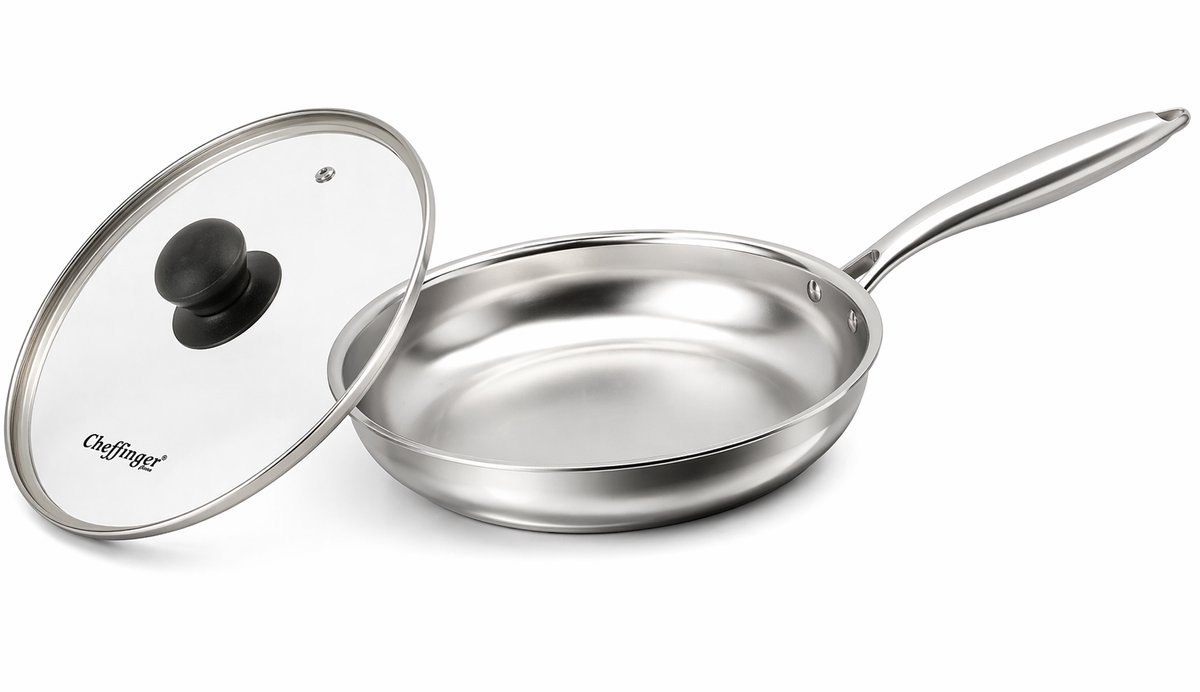 Cheffinger Koekenpan met Deksel - 24cm - RVS - Zilver