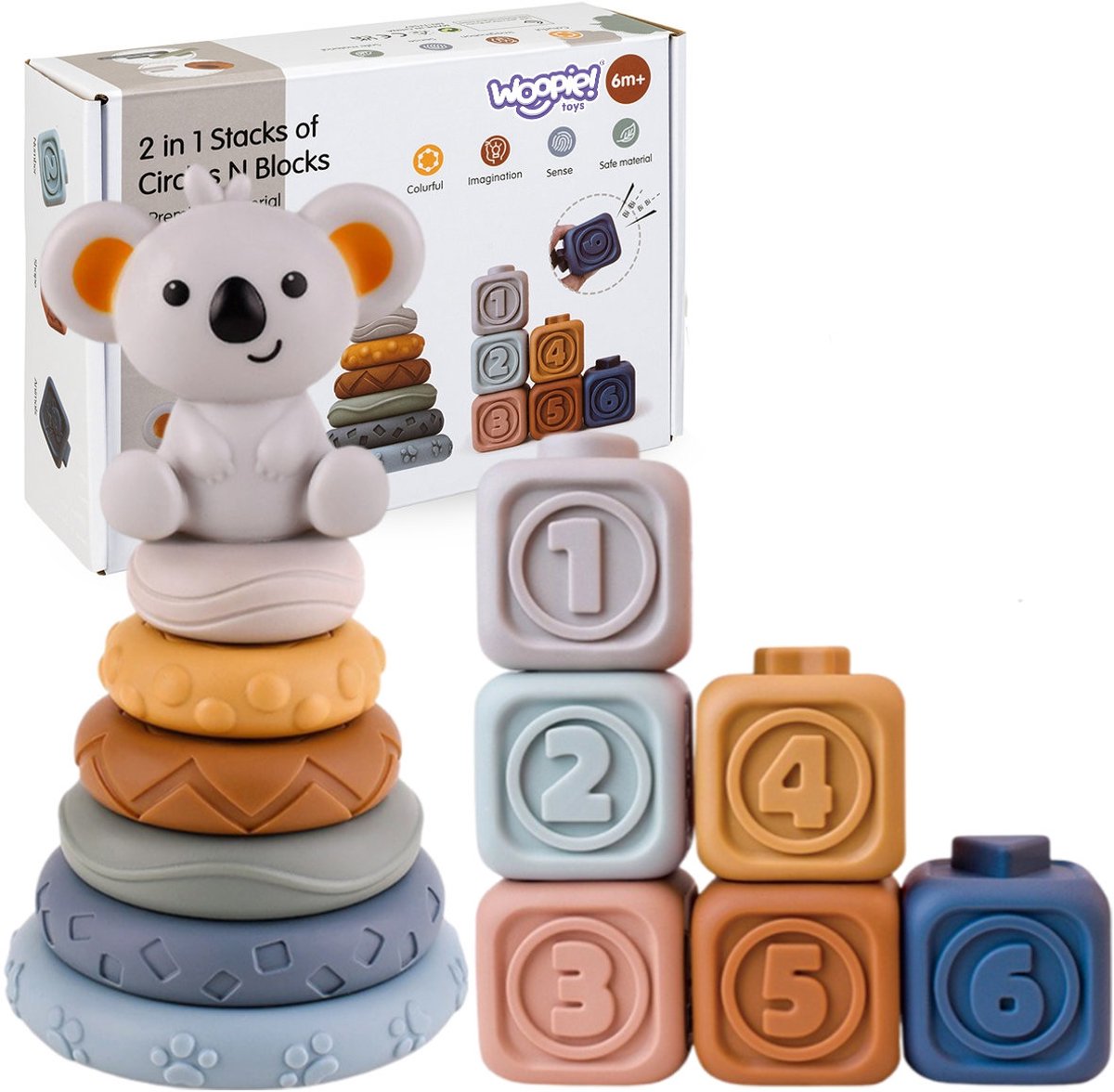 Woopie Baby zachte rubberen sensorische blokken 3-in-1 teddybeerset - UNI