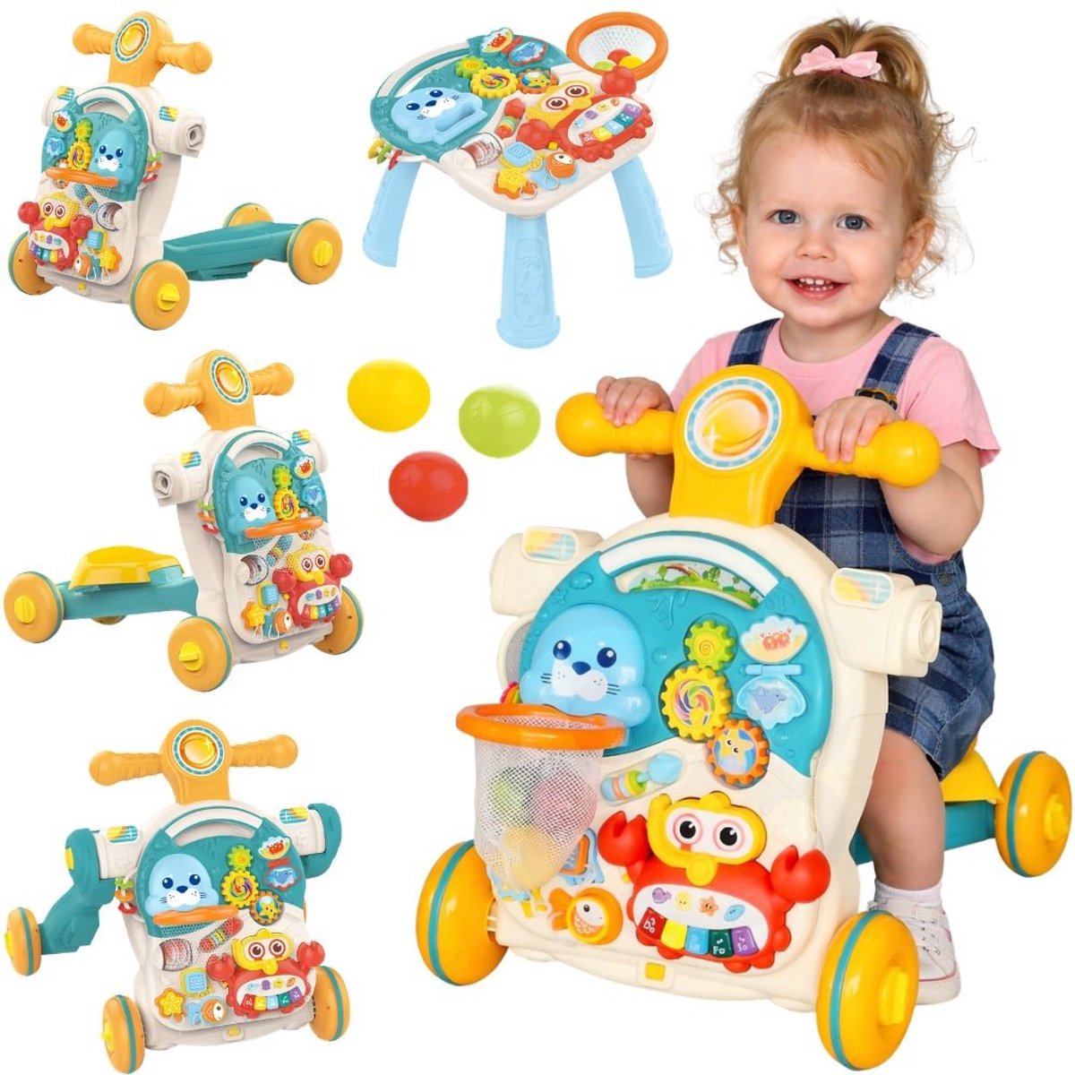 Woopie Baby Pusher Walker Educatieve tafelscooter Ride-on 4-in-1 - UNI