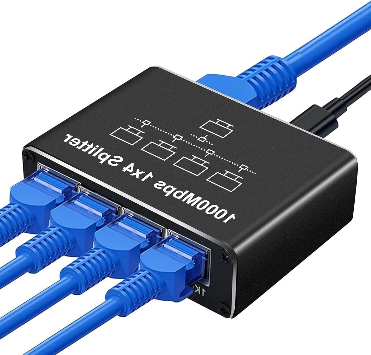 Ethernet Switch 4-poorts 1000Mbps met RJ45 Splitter en USB-C Voeding voor Computer, Hub en Router