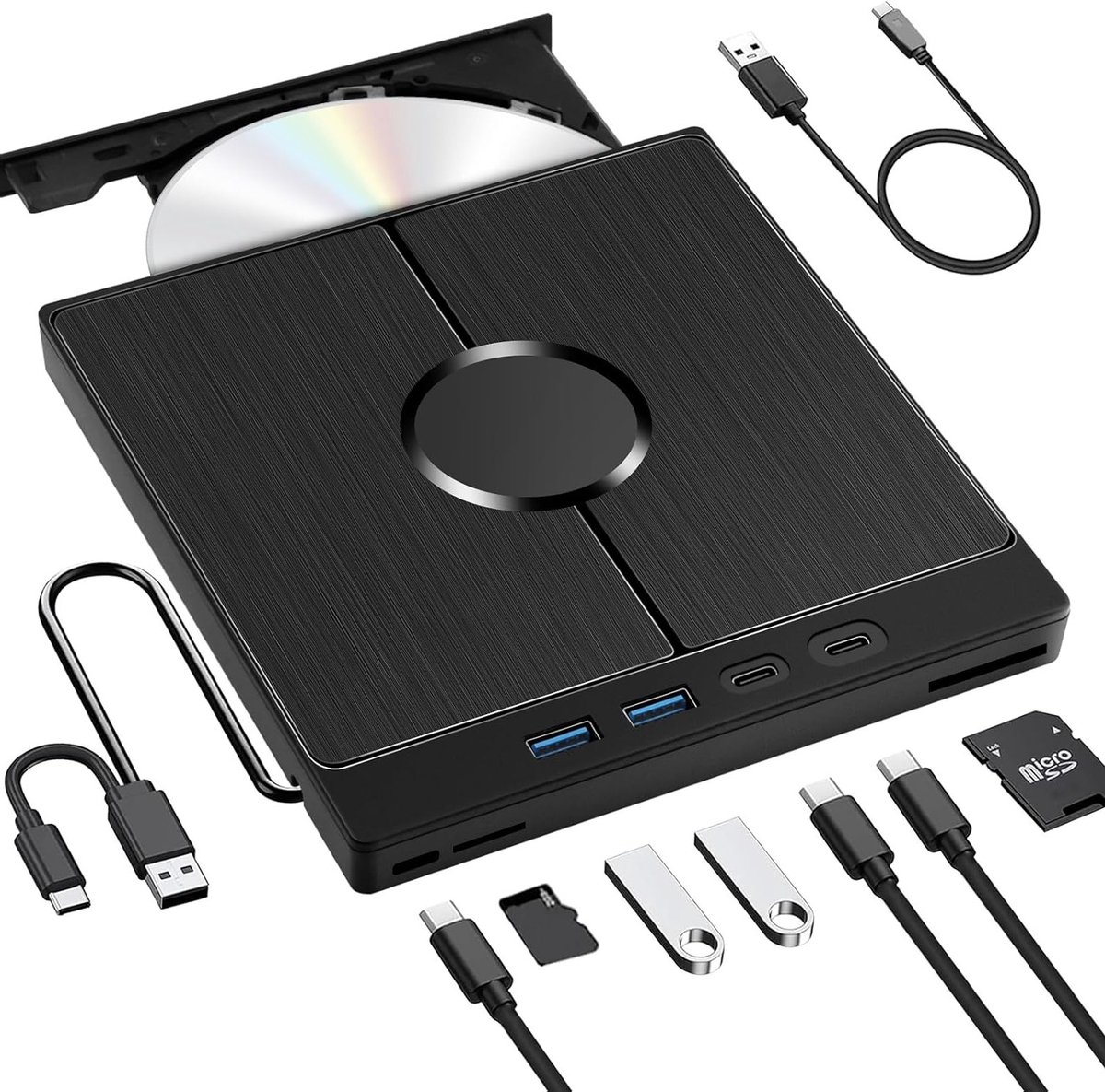 Draagbare USB 3.0 Type-C CD/DVD-brander met SD/TF-kaartlezer voor PC, Laptop en Mac, Compatibel met Windows en Linux