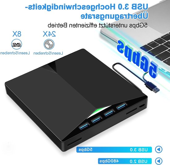 Externe CD/DVD-speler USB 3.0, draagbaar, recorder, RW/ROM-drive, snelle overdracht, geïntegreerde USB-kabel geschikt voor Windows 7/8/10/11/Vista/Linux — afbeelding 2