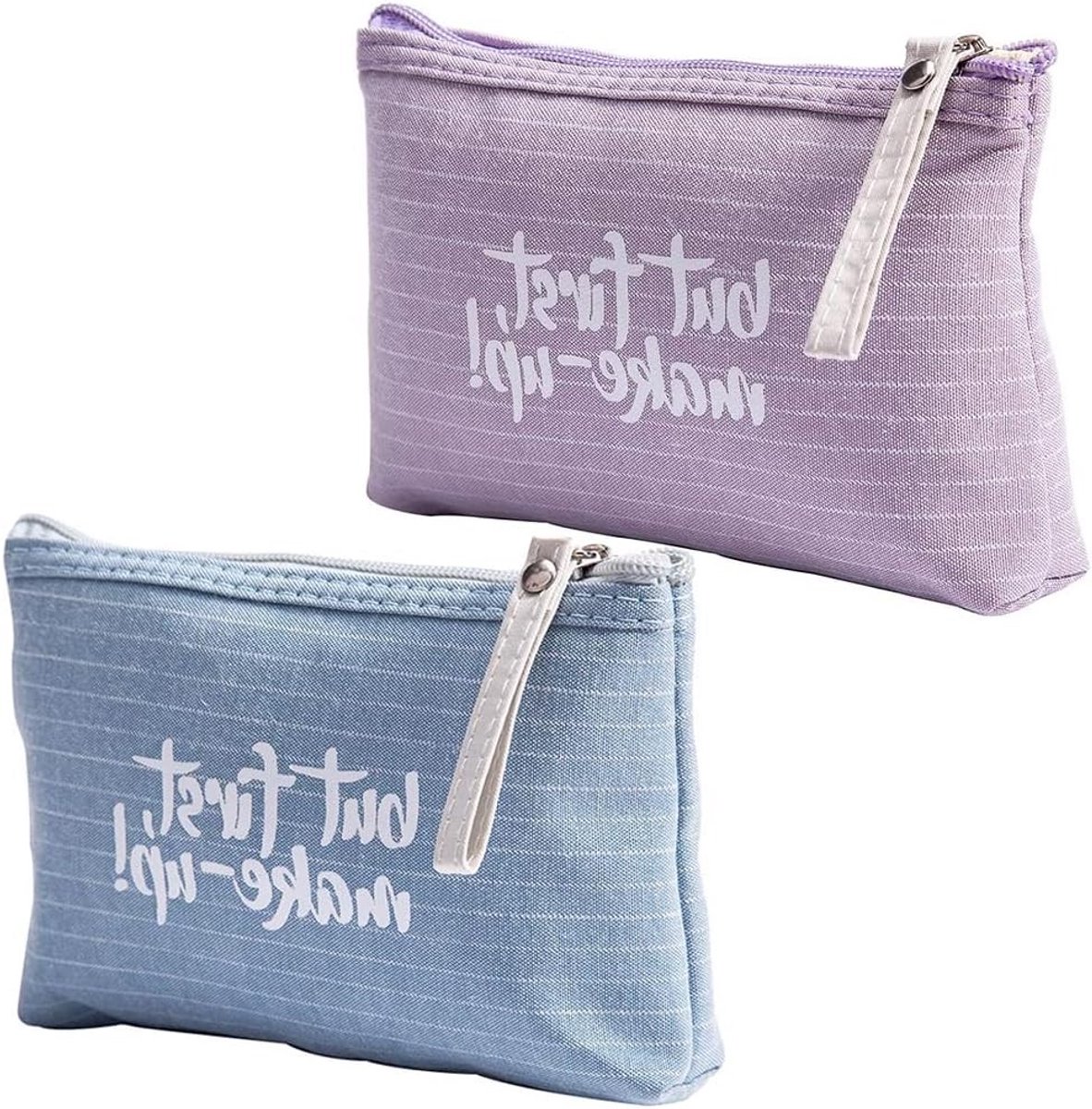 Set van 2 Reistasjes, Kleine Make-up Tas, Mini Cosmetica Tas, Handige Toilettas voor Op Reis, Vakantie en Dagelijks Gebruik in Blauw en Paars