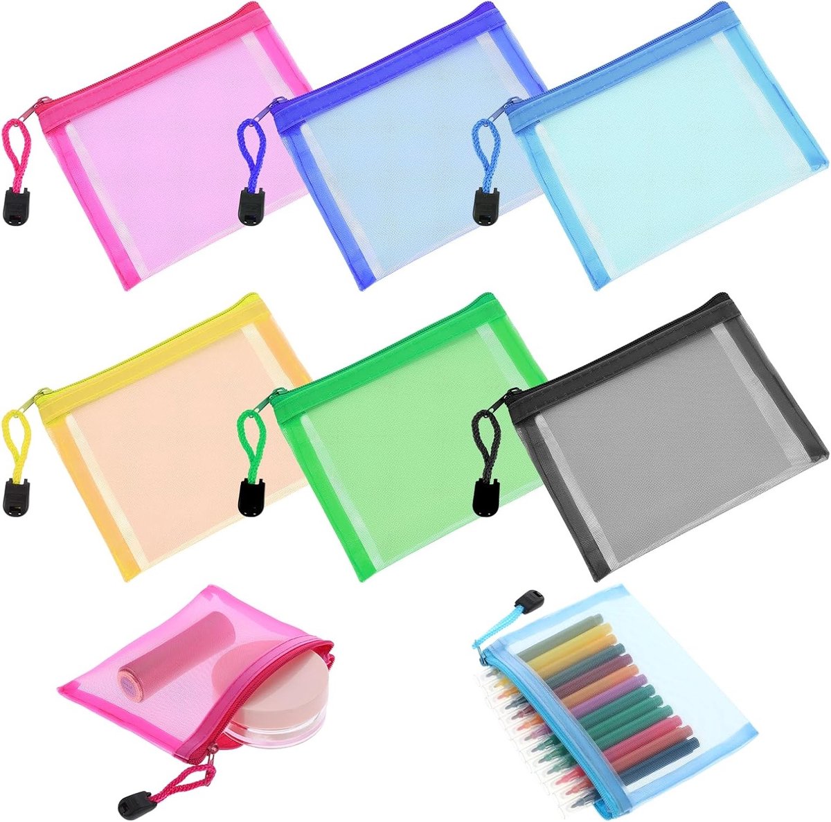 Set van 6 Mini Mesh Pockets met Rits, Handige Cosmetica Tas, Opbergzak voor Muntjes, Sleutels en Oordopjes